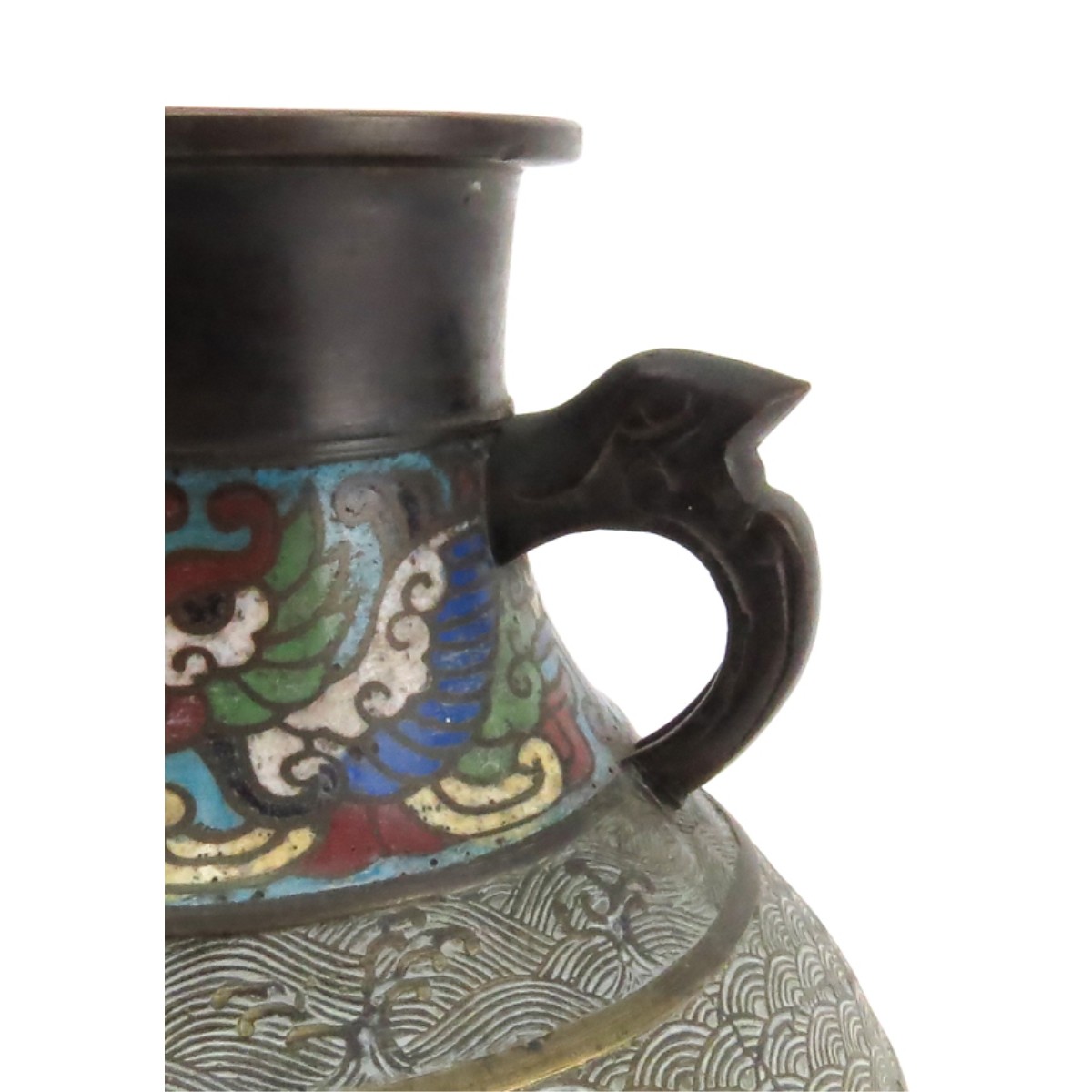 Antique Japanese Champlevé Enamel Bronze Vase
