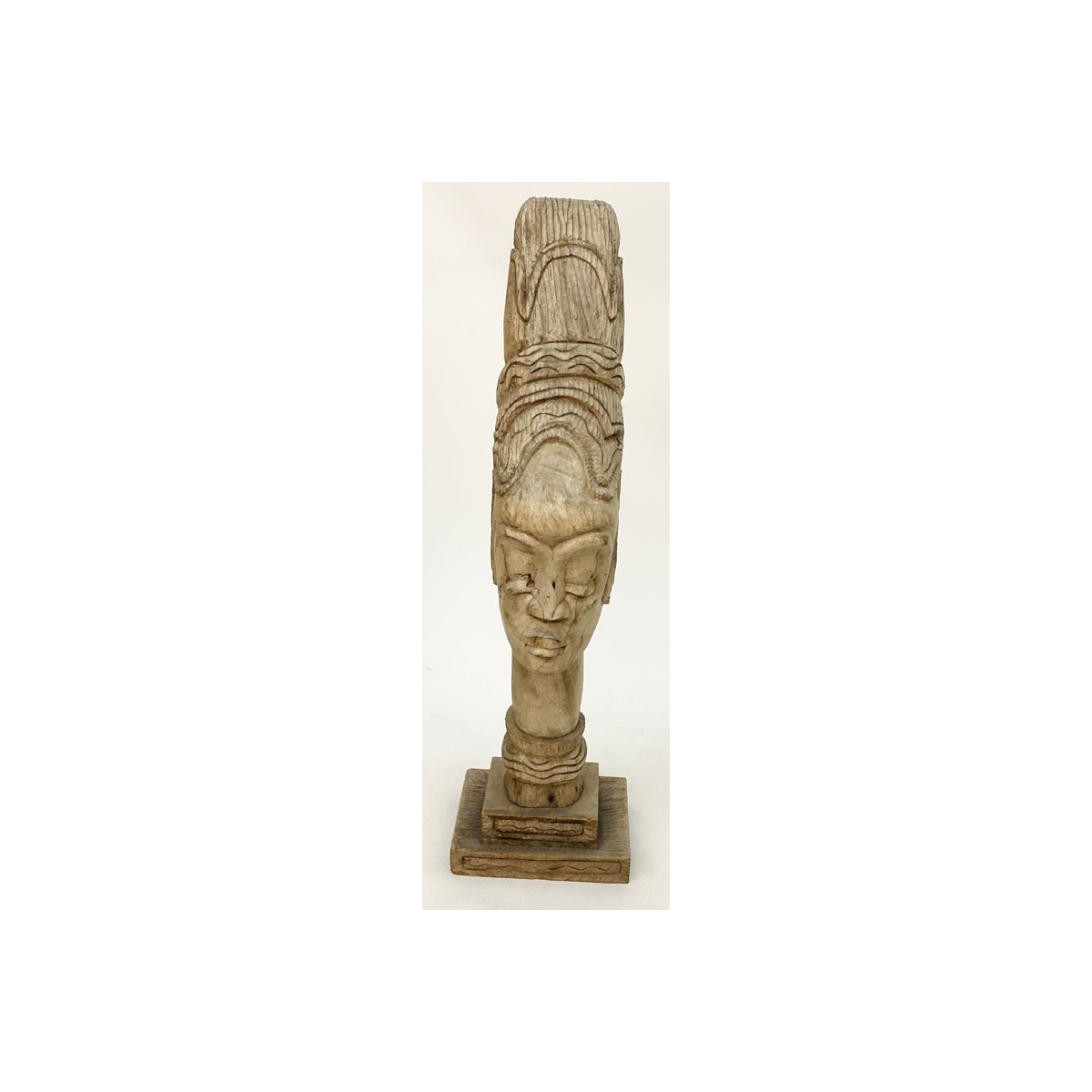 Large African Carved Wood Bust Of A Woman