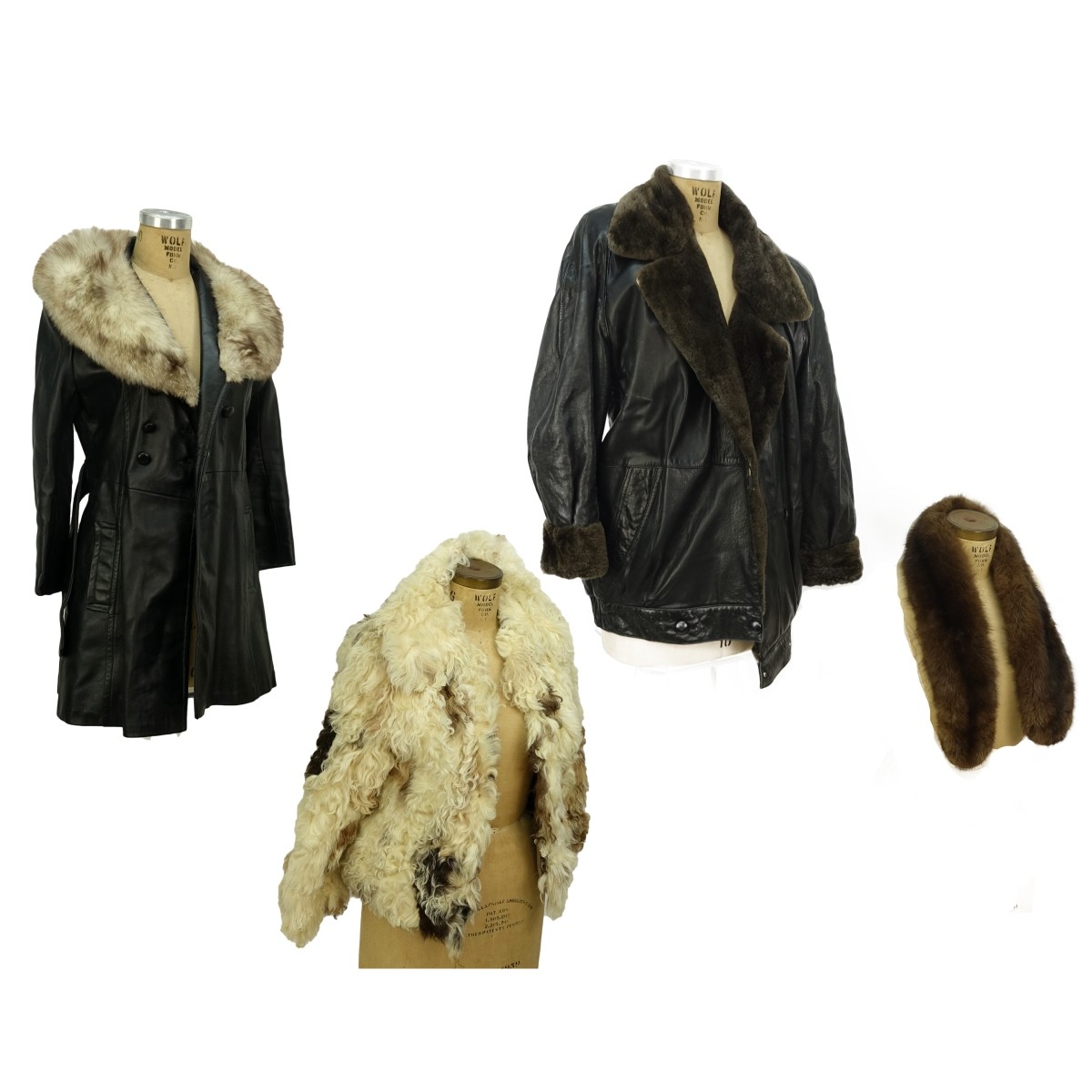 Four Pcs 3 Fur and Leather Coats 1 Mink Scarf