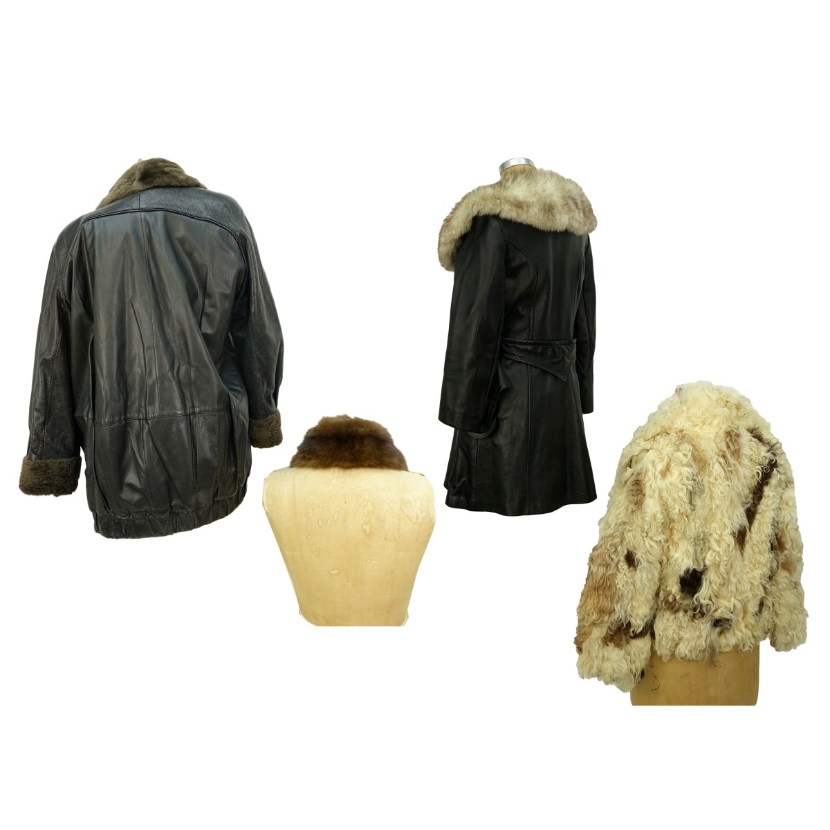 Four Pcs 3 Fur and Leather Coats 1 Mink Scarf