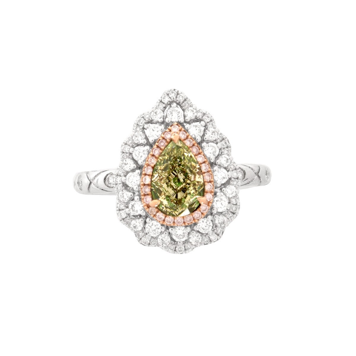 AGL Green Diamond and 18K Ring