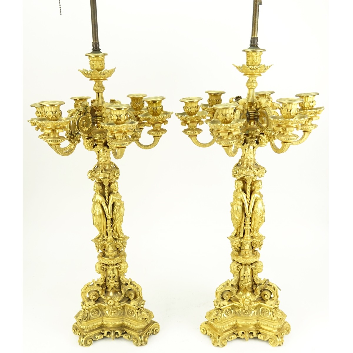 Pair of French Gilt Bronze Candelabra w Figures