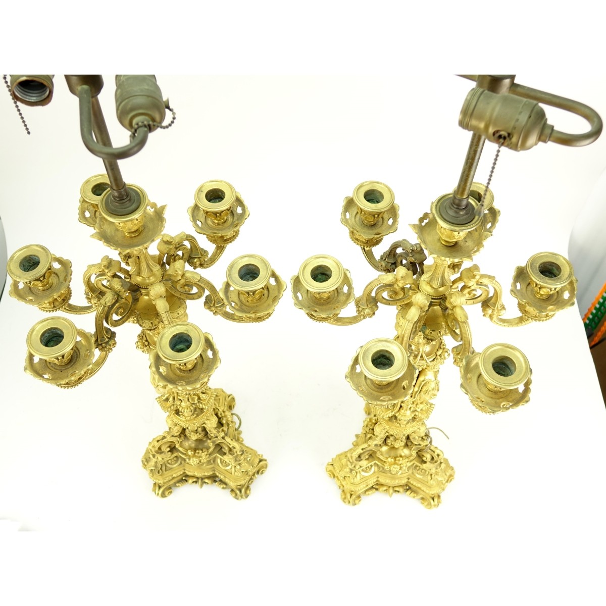 Pair of French Gilt Bronze Candelabra w Figures