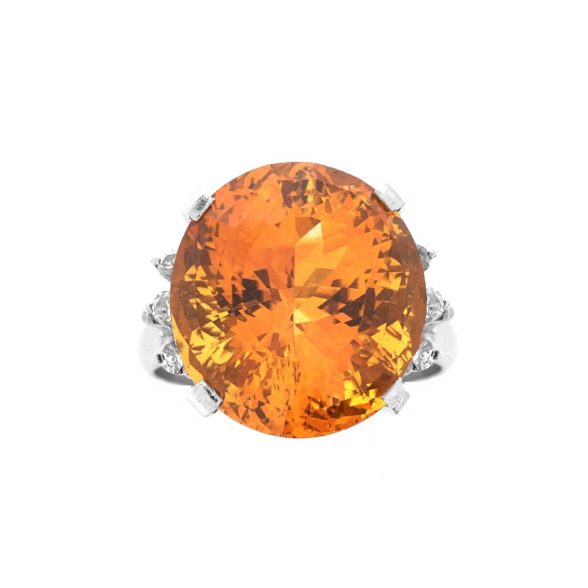 Orange Citrine, Diamond and Platinum Ring