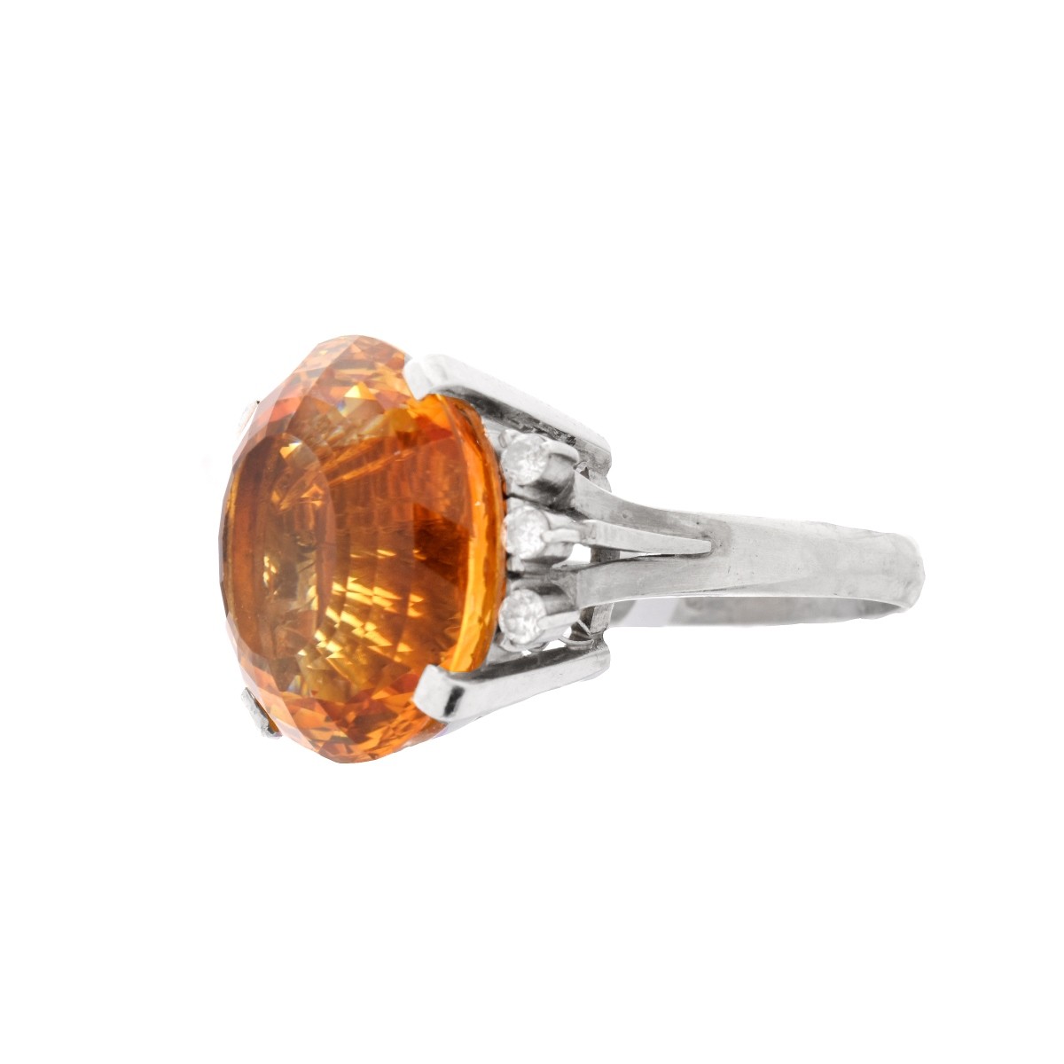 Orange Citrine, Diamond and Platinum Ring