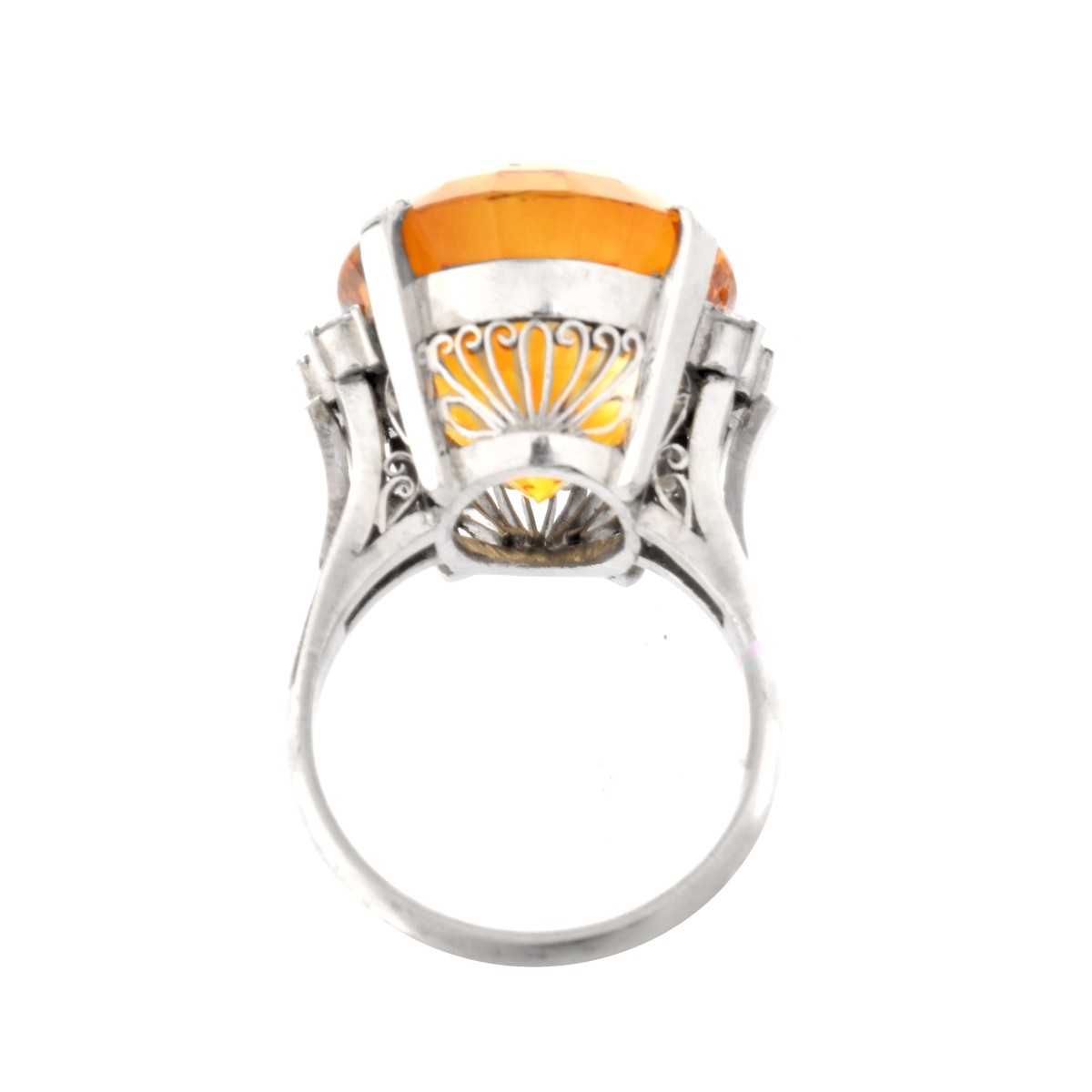 Orange Citrine, Diamond and Platinum Ring