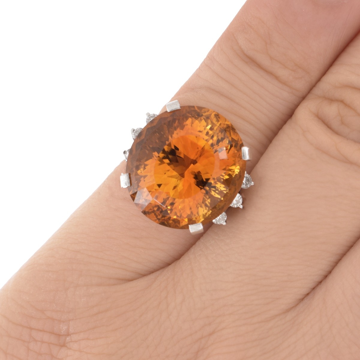 Orange Citrine, Diamond and Platinum Ring