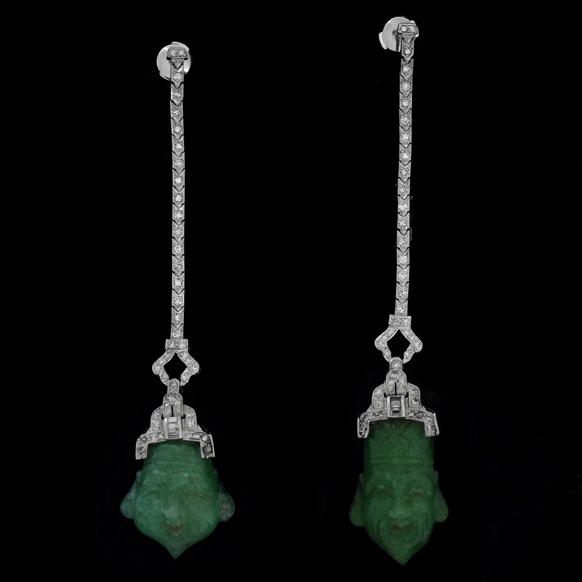 Art Deco Diamond and Jade Earrings