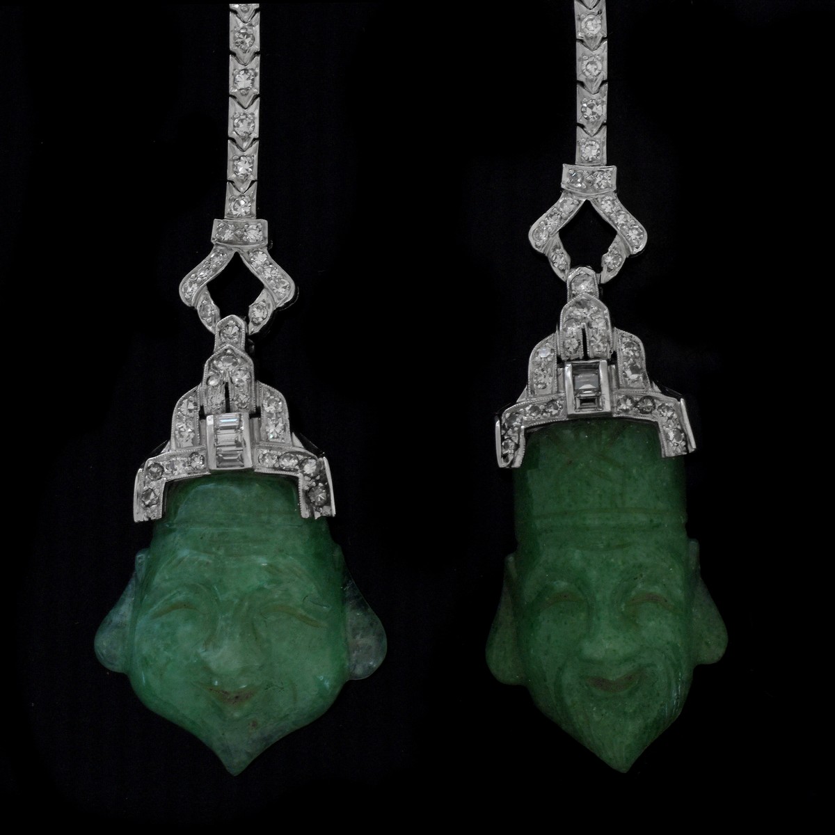 Art Deco Diamond and Jade Earrings