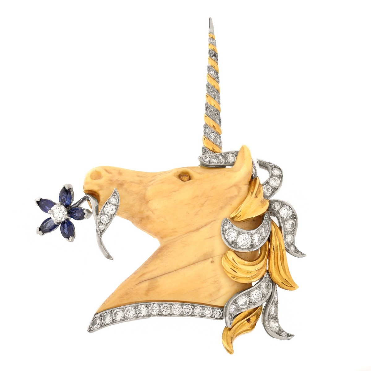 Gemstone and 18K Unicorn Brooch