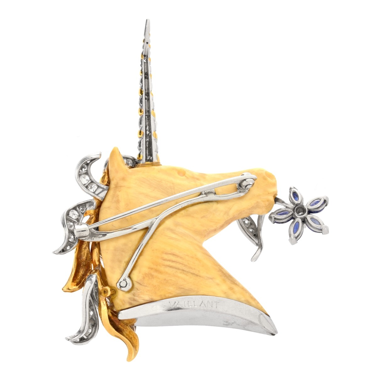 Gemstone and 18K Unicorn Brooch