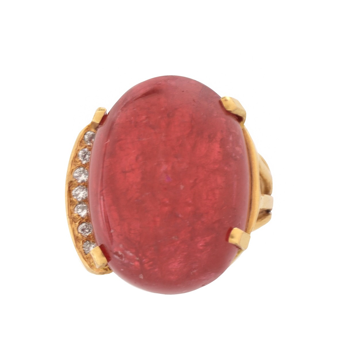 Rubelite, Diamond and 18K Ring