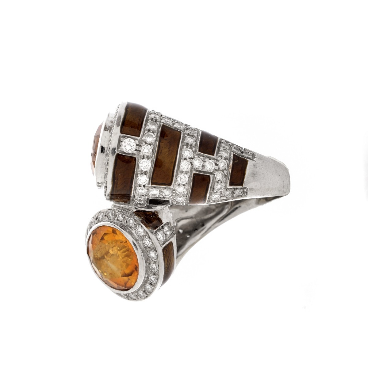 Vintage Citrine, Diamond and 18K Ring