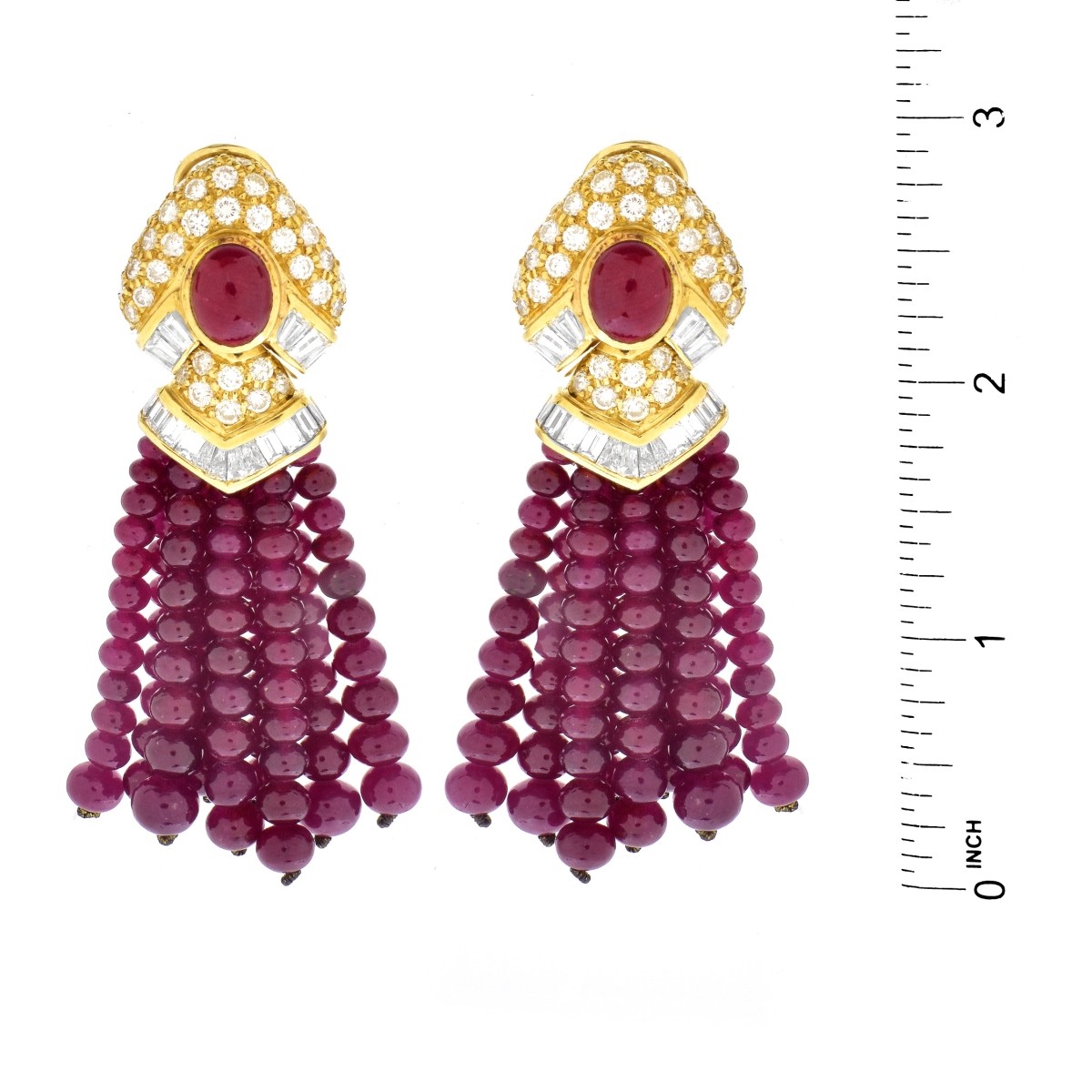 Burma Ruby, Diamond and 18K Gold Earrings