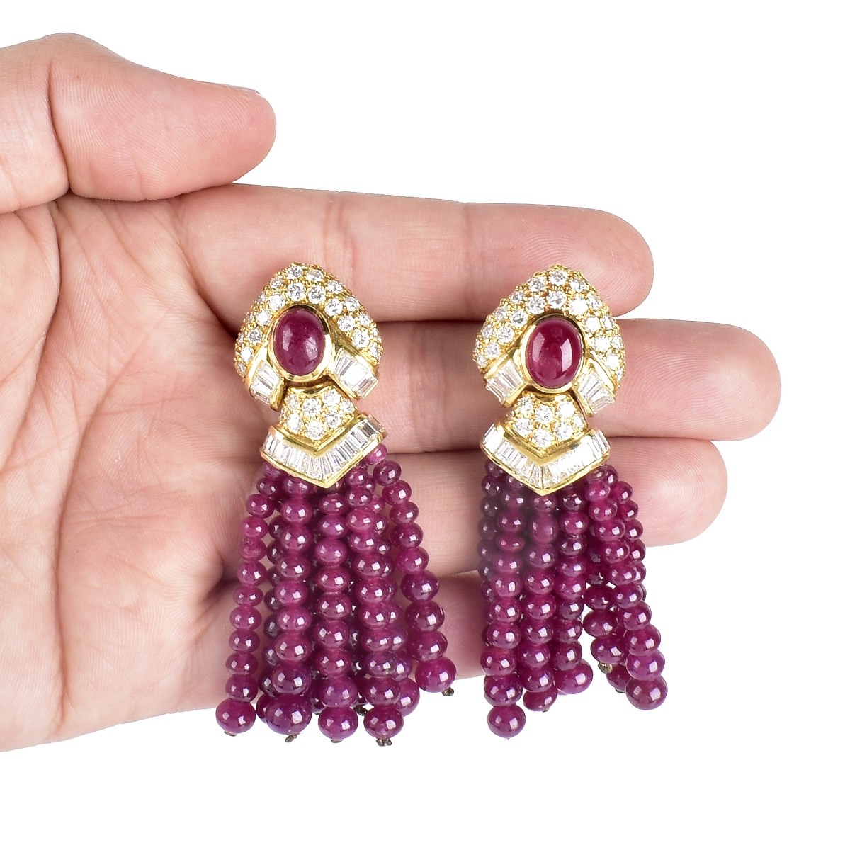 Burma Ruby, Diamond and 18K Gold Earrings