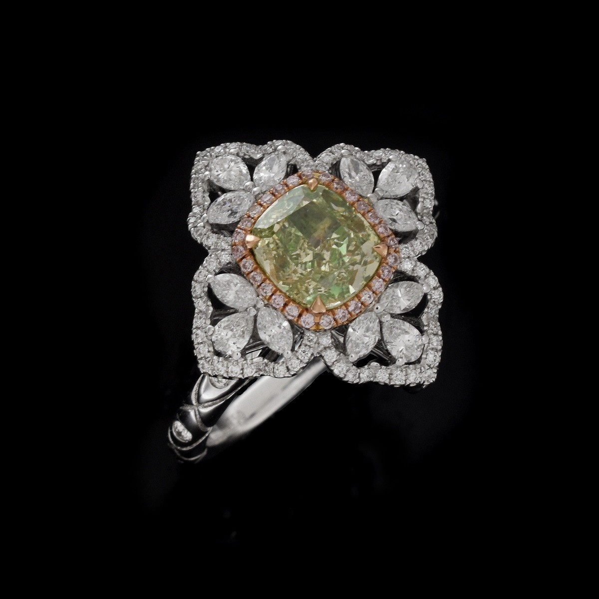 AGL Green Diamond and 18K Ring