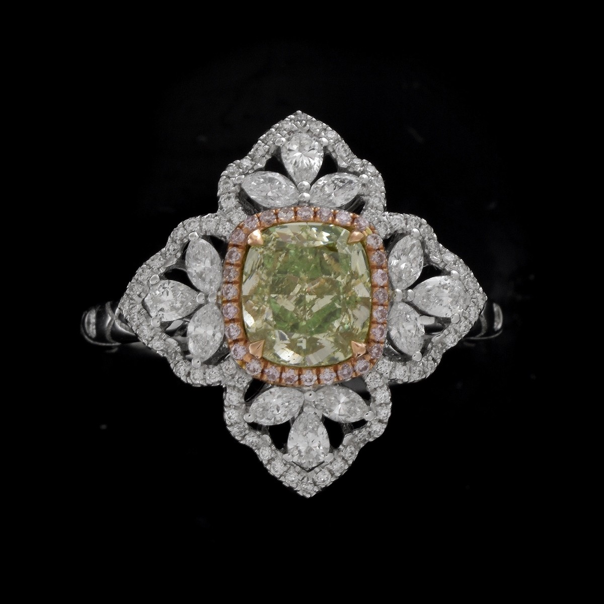 AGL Green Diamond and 18K Ring