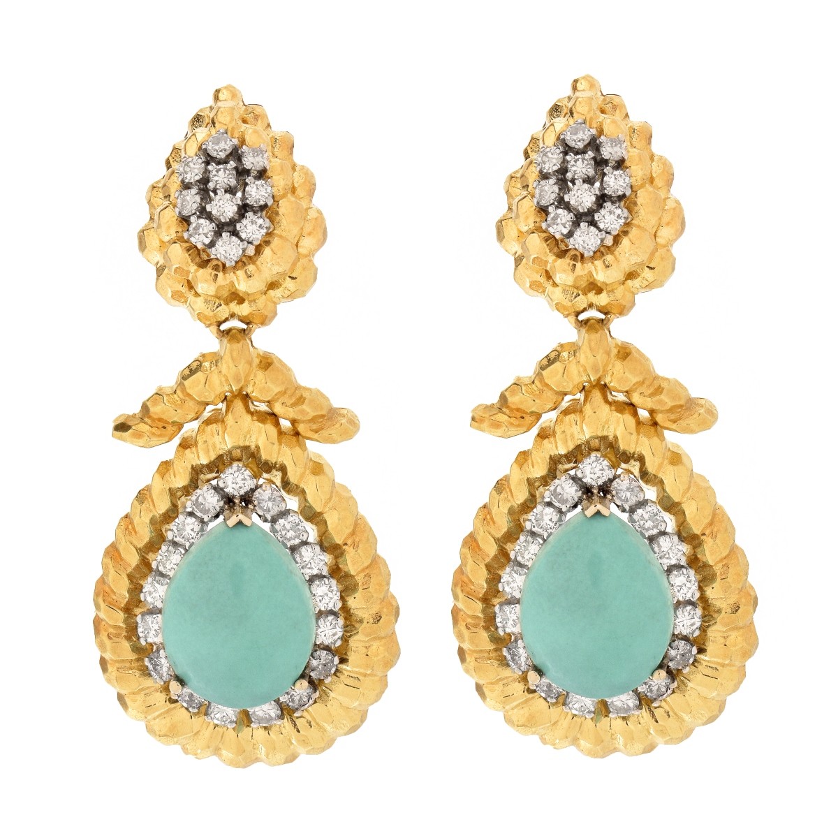 Estate Turquoise, Diamond and 18K Earrings