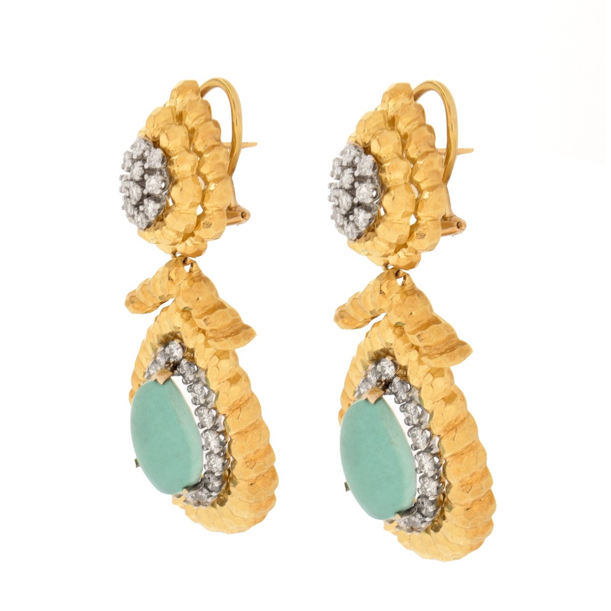 Estate Turquoise, Diamond and 18K Earrings