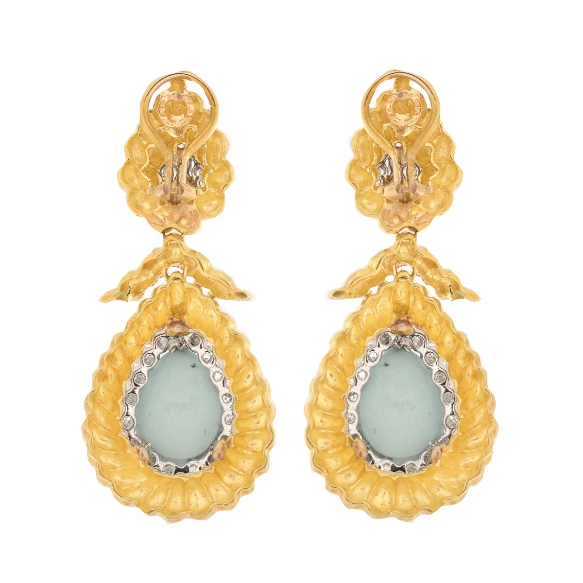 Estate Turquoise, Diamond and 18K Earrings
