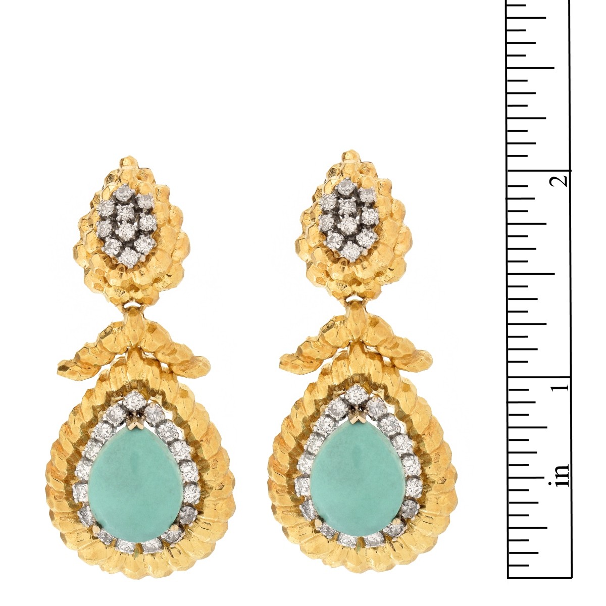 Estate Turquoise, Diamond and 18K Earrings