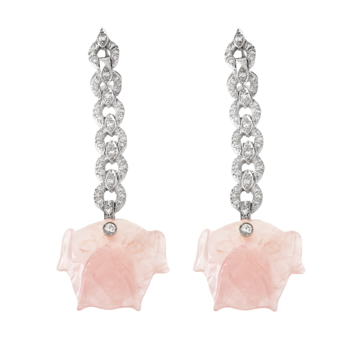 Diamond, Rose Quartz and 14K Earrings