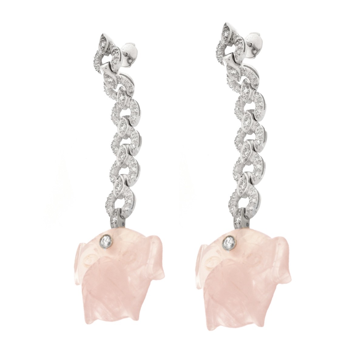 Diamond, Rose Quartz and 14K Earrings