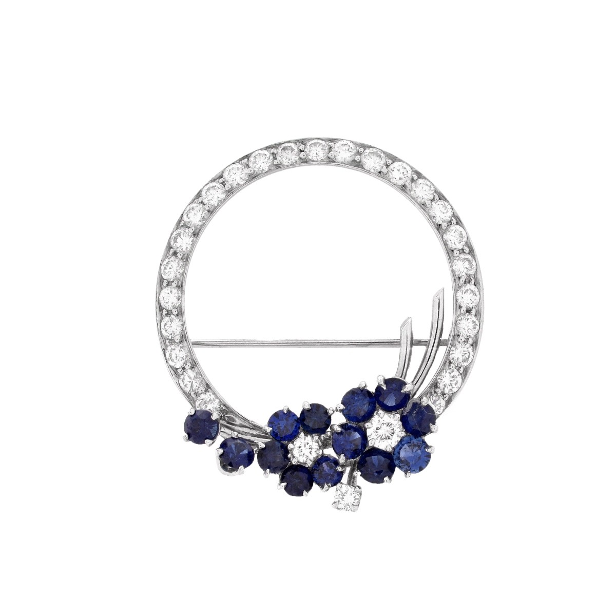 Diamond, Sapphire and 18K Brooch