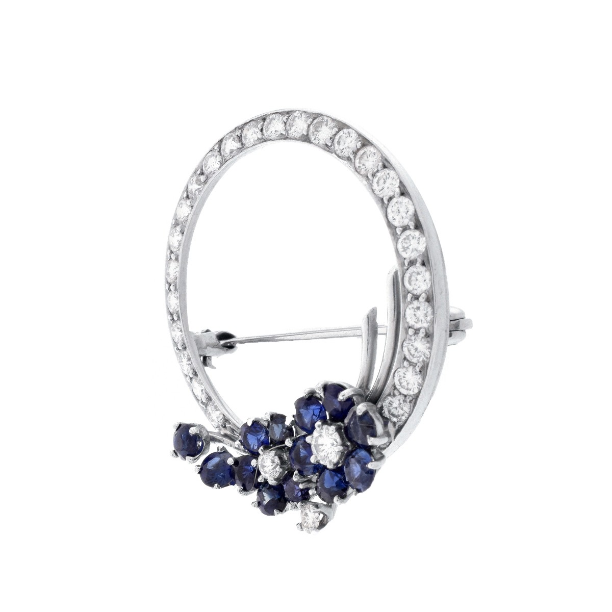 Diamond, Sapphire and 18K Brooch