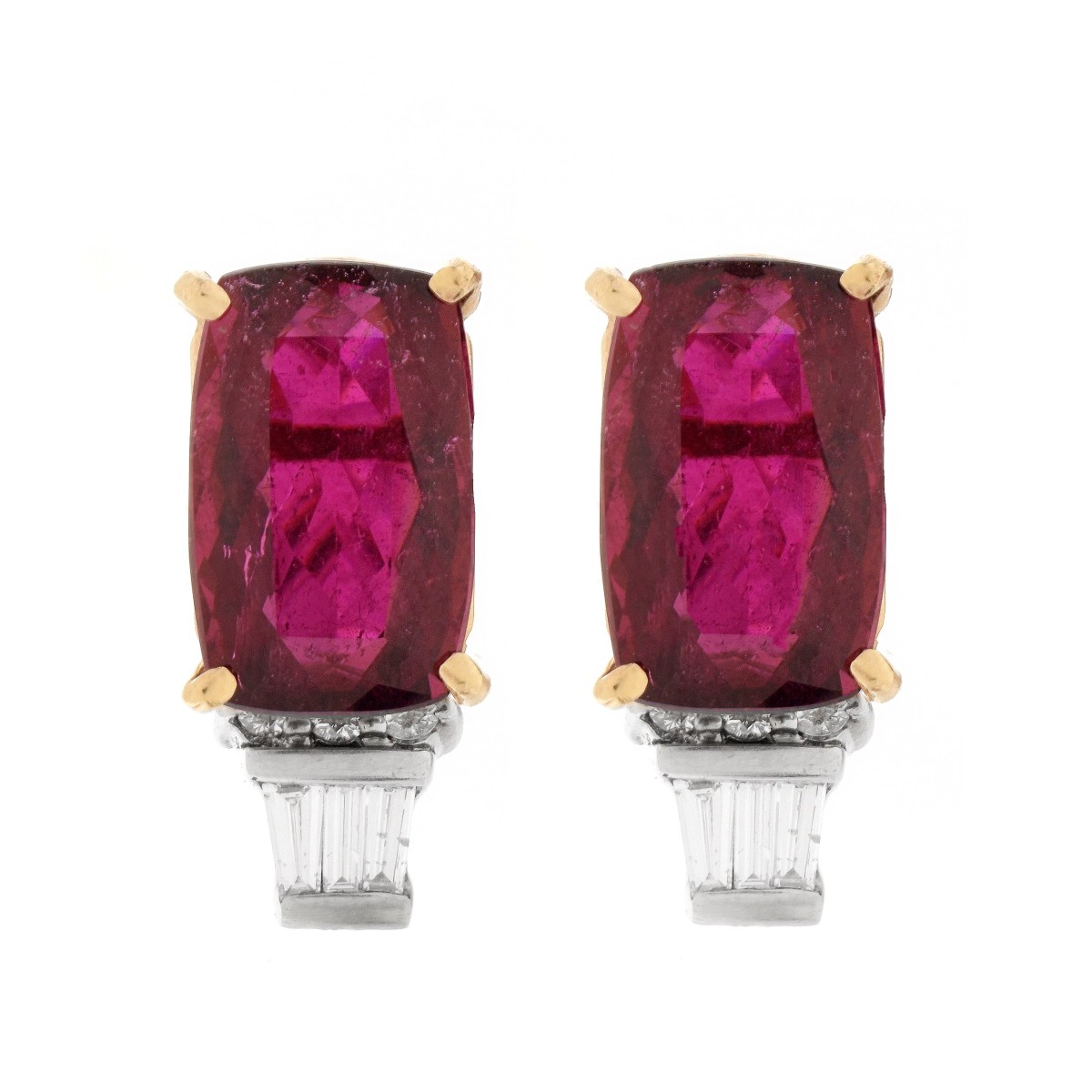Rubelite, Diamond and 14K Earrings