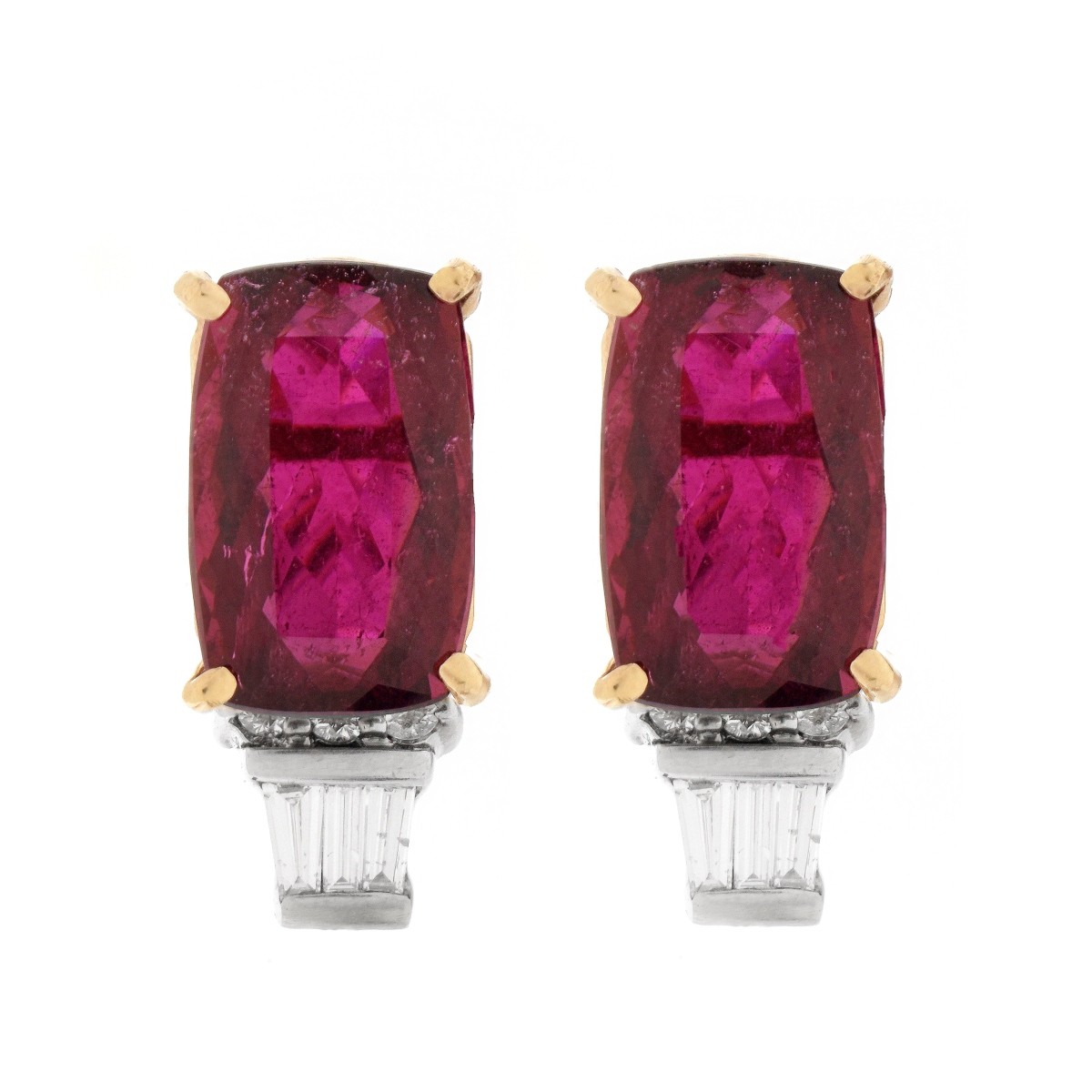 Rubelite, Diamond and 14K Earrings