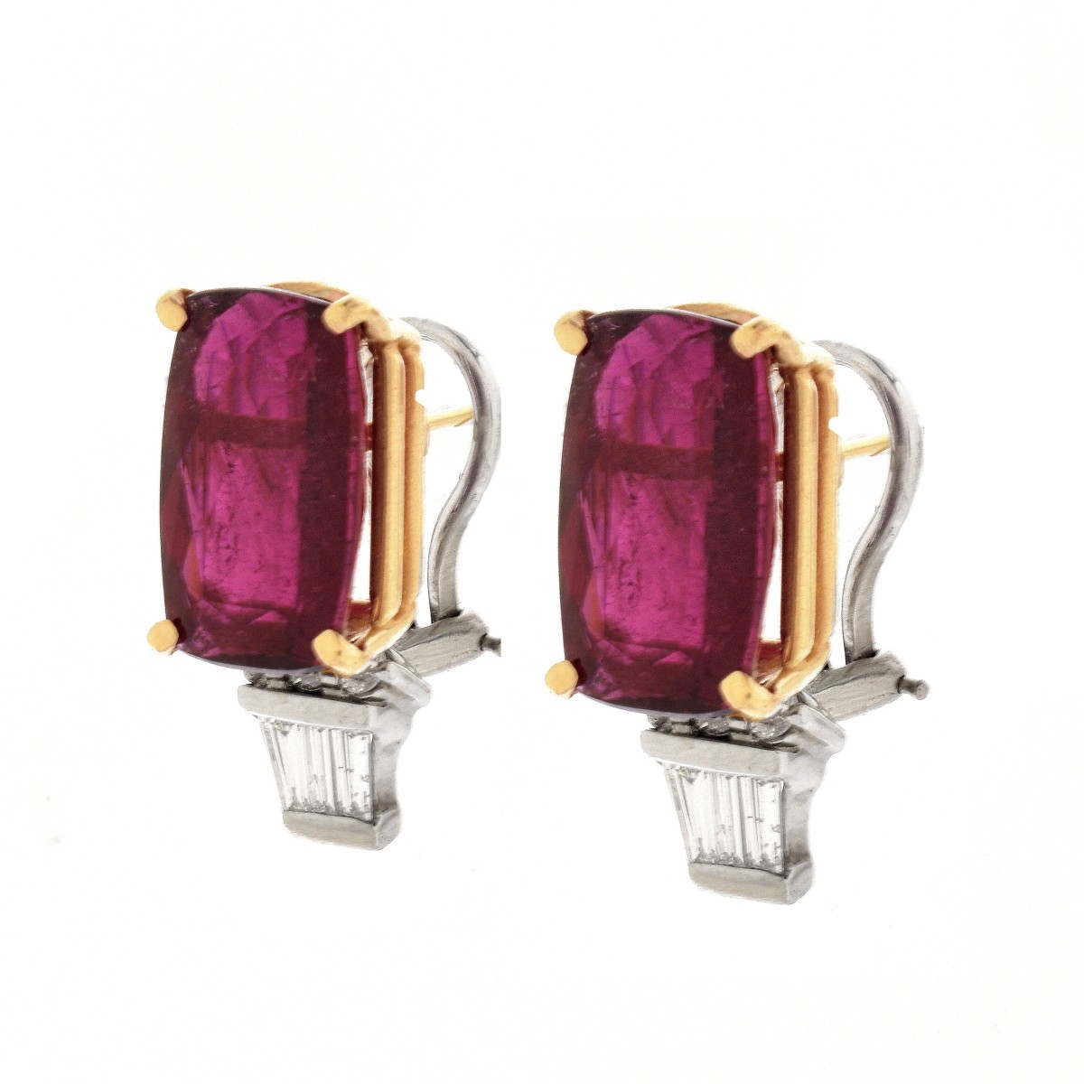 Rubelite, Diamond and 14K Earrings