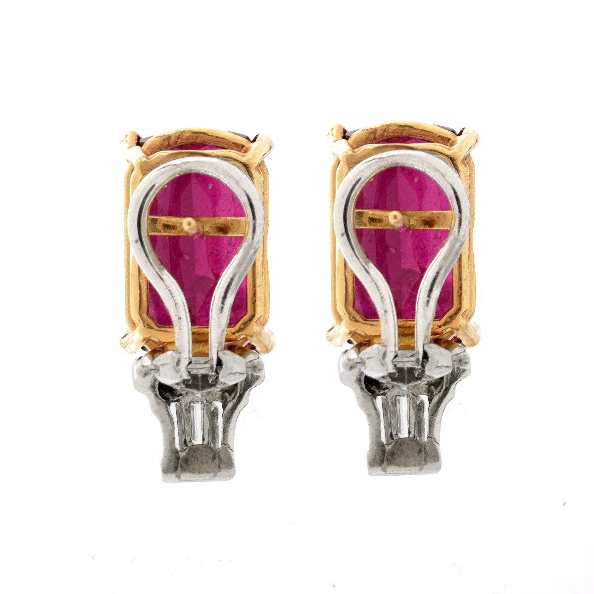 Rubelite, Diamond and 14K Earrings