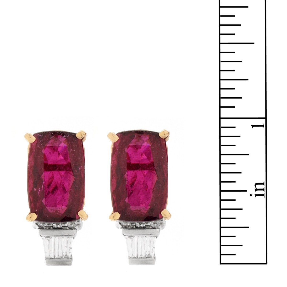 Rubelite, Diamond and 14K Earrings