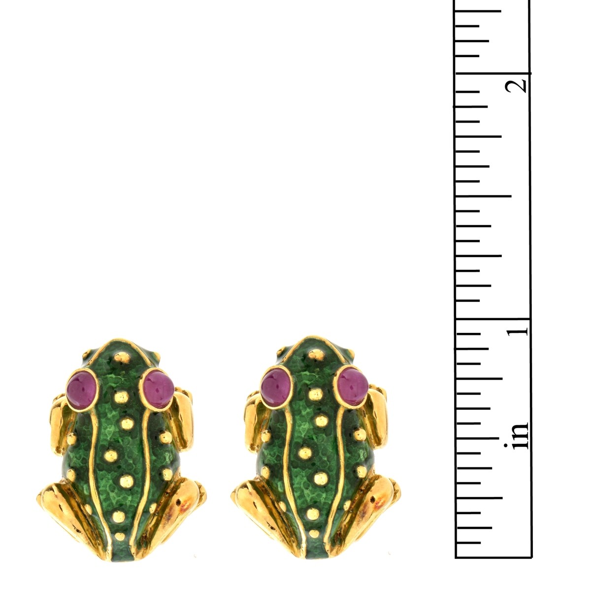 Enamel, Ruby and 18K Earrings