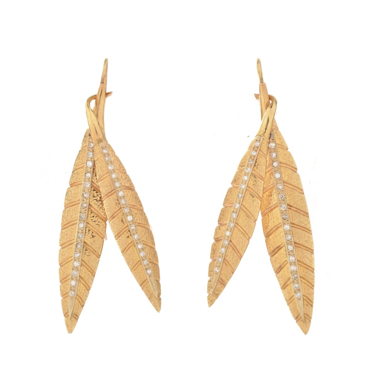 Vintage 14K and Diamond Leaf Earrings