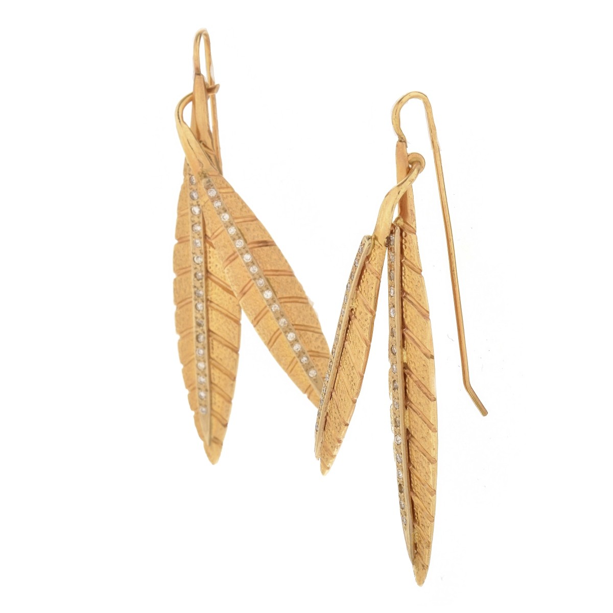 Vintage 14K and Diamond Leaf Earrings