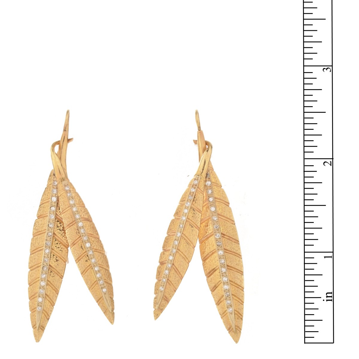 Vintage 14K and Diamond Leaf Earrings