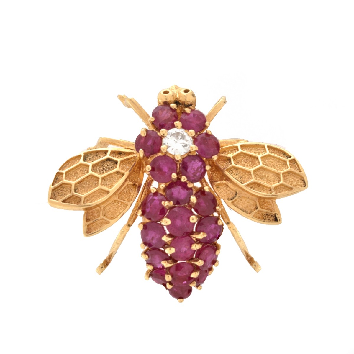 Burma Ruby and 14K Bee Pin