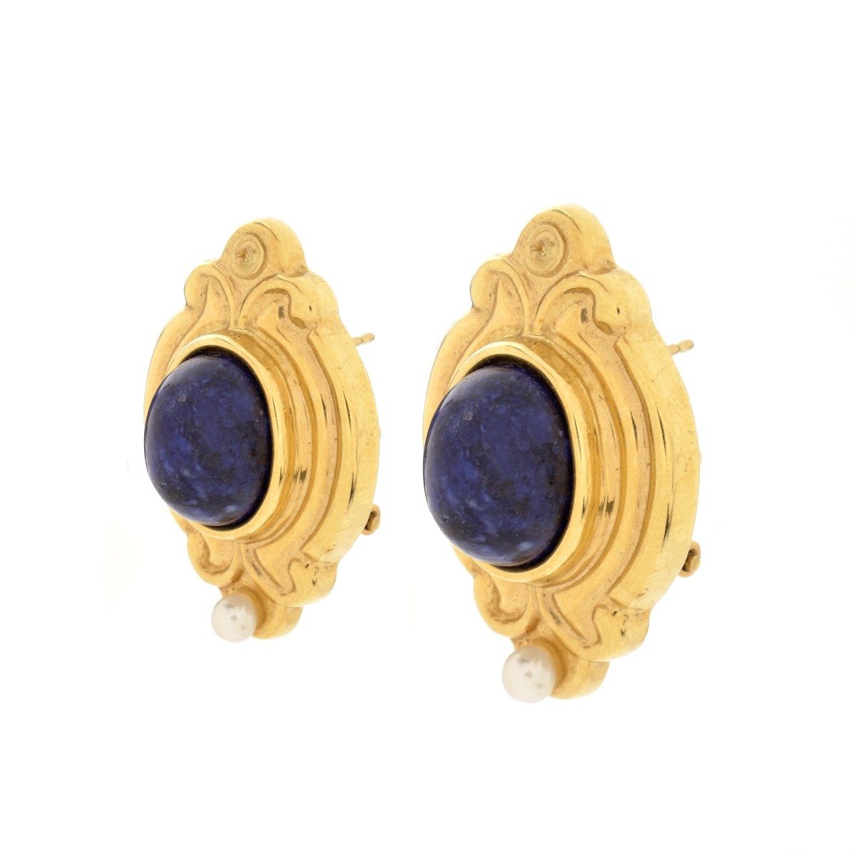 Lapis, Pearl and 14K Earrings