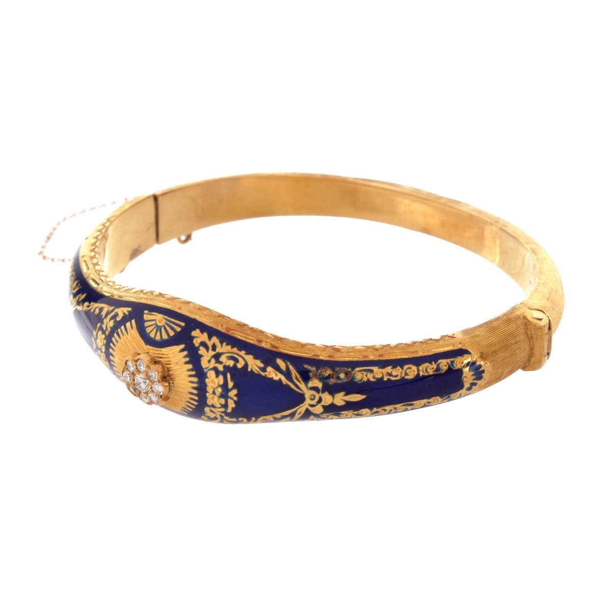 Diamond, Enamel and 14K Bangle Bracelet