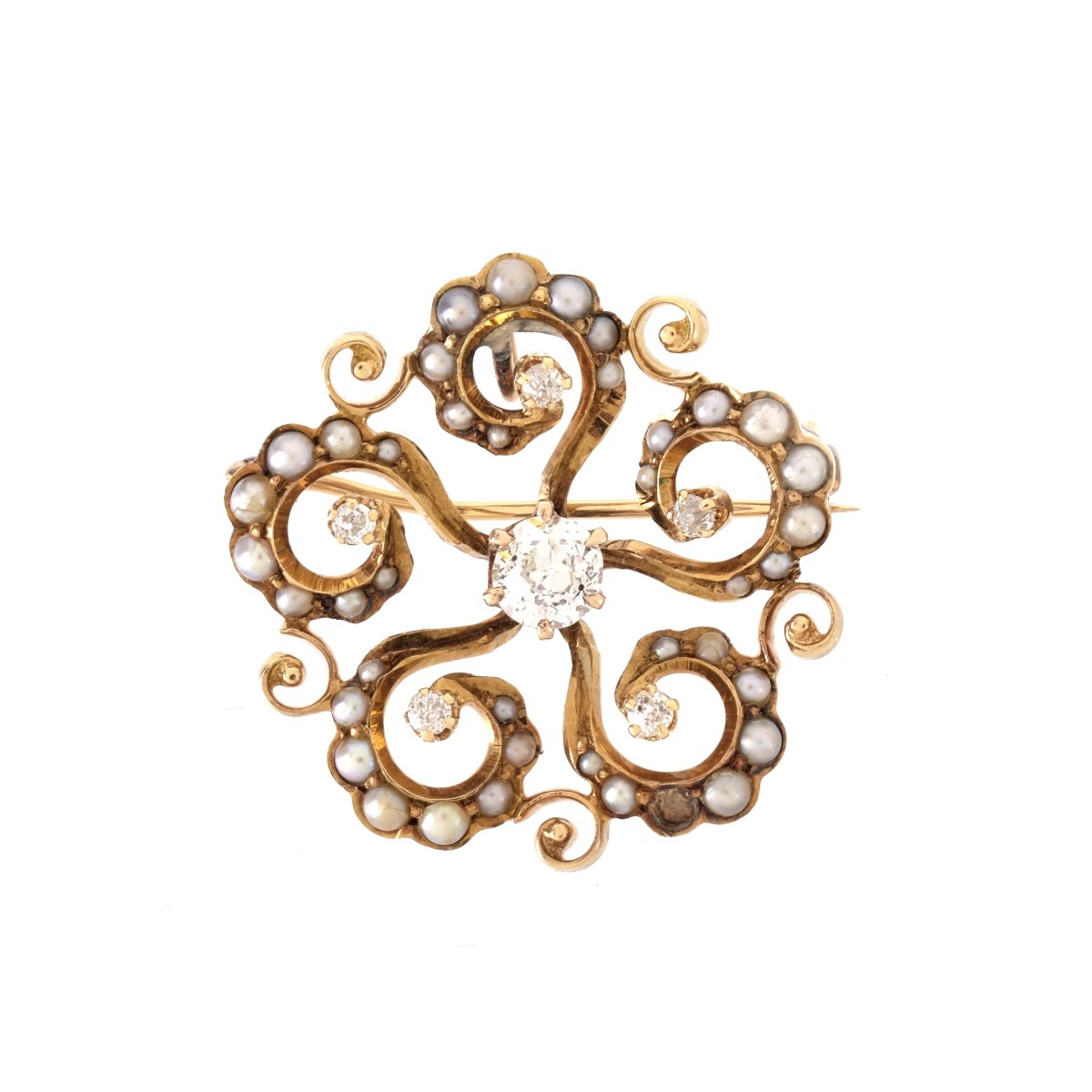 Antique 14K, Diamond, Pearl Pin/Pendant