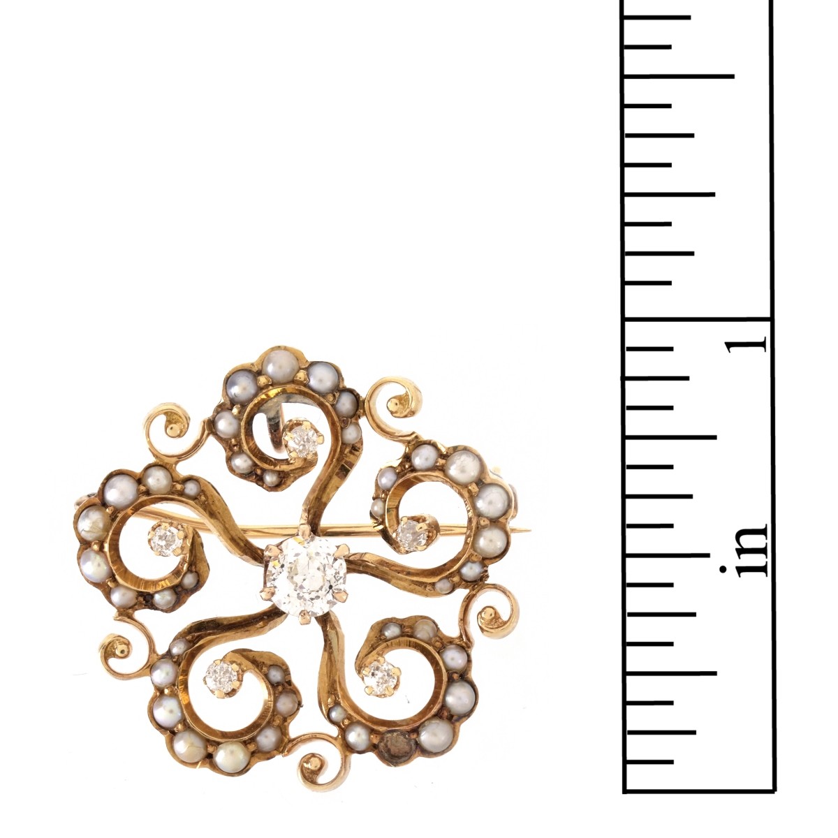 Antique 14K, Diamond, Pearl Pin/Pendant