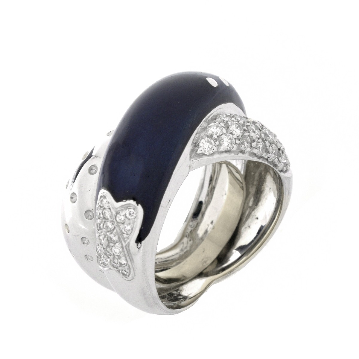 Diamond, Enamel and 18K Ring