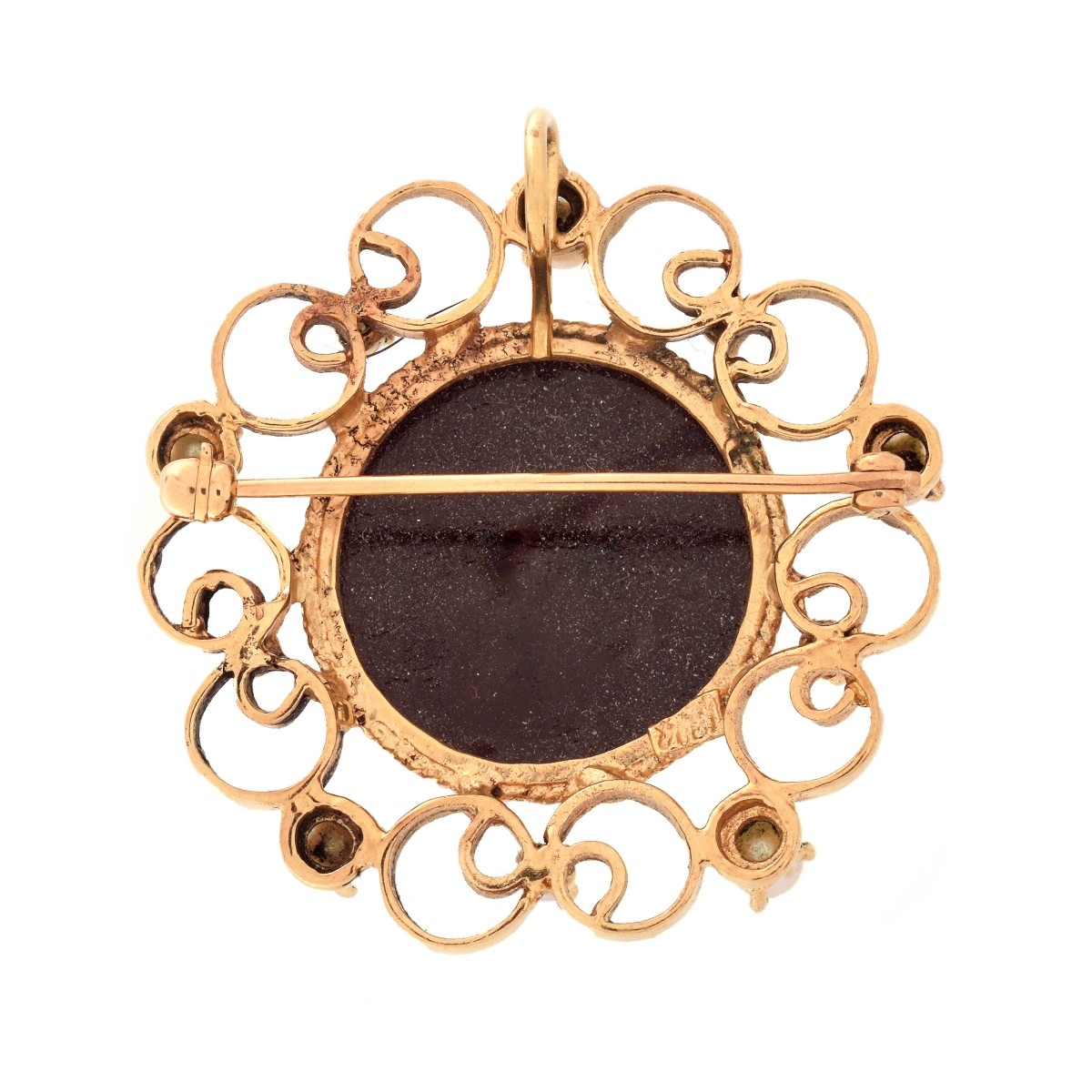 Antique Onyx, Pearl and 14K Brooch