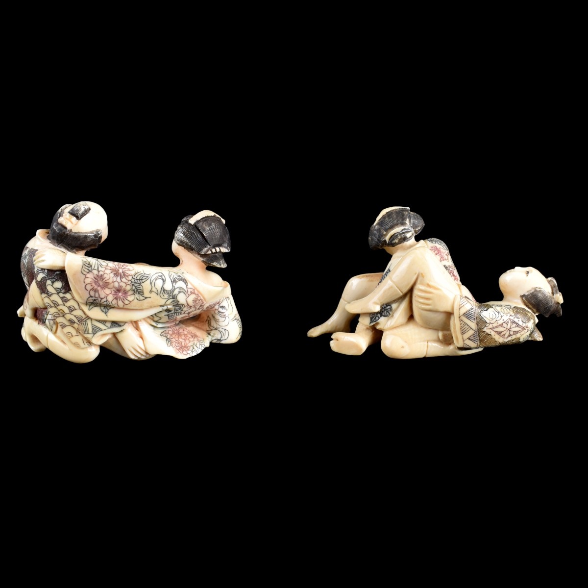 Two Mid 20C Asian Carved Ivory Erotic Figurines