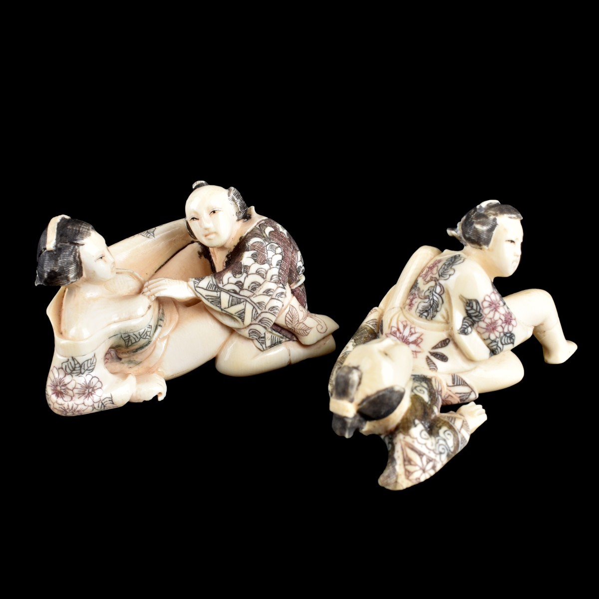 Two Mid 20C Asian Carved Ivory Erotic Figurines