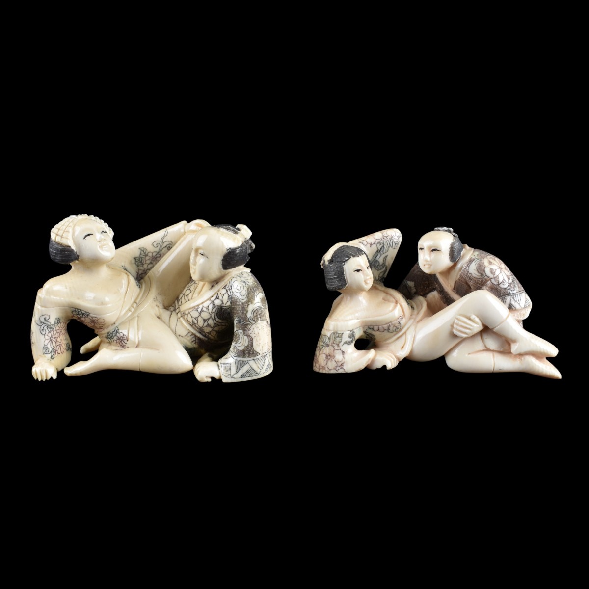 Two Mid 20C Asian Carved Ivory Erotic Figurines