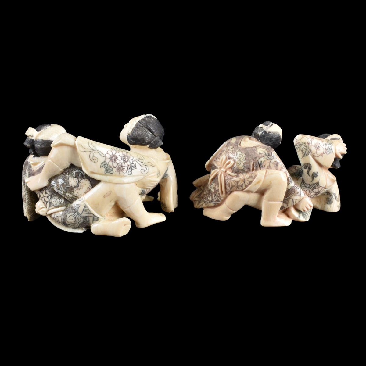 Two Mid 20C Asian Carved Ivory Erotic Figurines