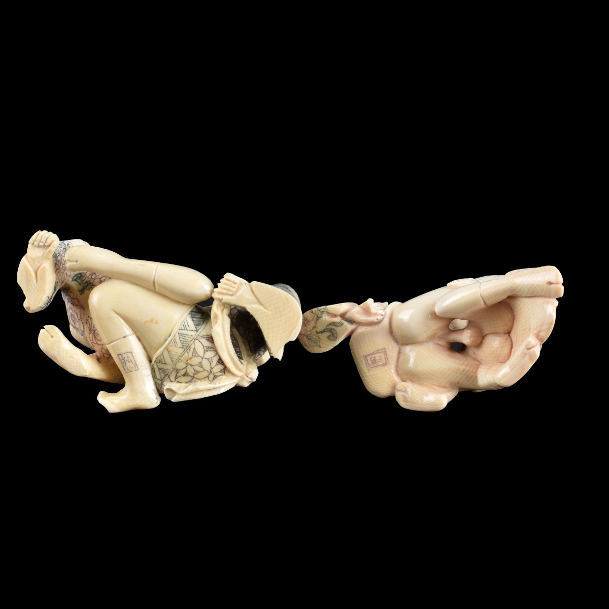 Two Mid 20C Asian Carved Ivory Erotic Figurines